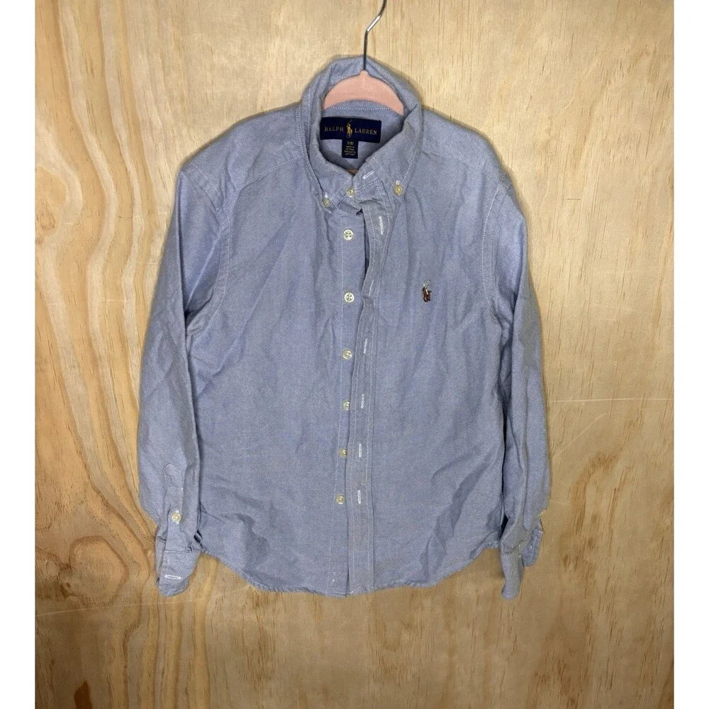 Boys Size 8 Small Ralph Lauren Chambray Denim Blue Jean Button Up Dress Shirt